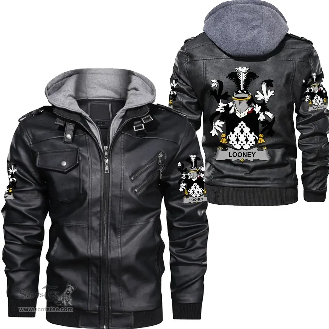 Irish Looney or O'Lunney Coat of Arms Family Crest Ireland Leather Jacket Irish Jackets
