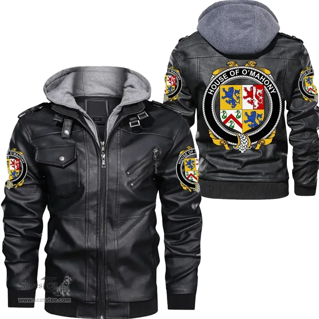 Irish House of O'MAHONY Coat of Arms Family Crest Ireland Leather Jacket Irish Jackets