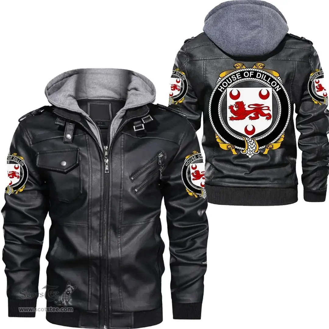 Irish House of DILLON Coat of Arms Family Crest Ireland Leather Jacket Irish Jackets