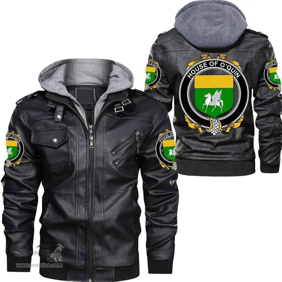 Irish House of O'QUIN (Annaly) Coat of Arms Family Crest Ireland Leather Jacket Irish Jackets