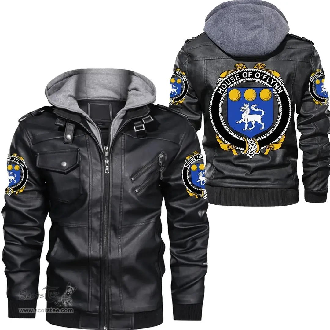 Irish House of O'FLYNN Coat of Arms Family Crest Ireland Leather Jacket Irish Jackets