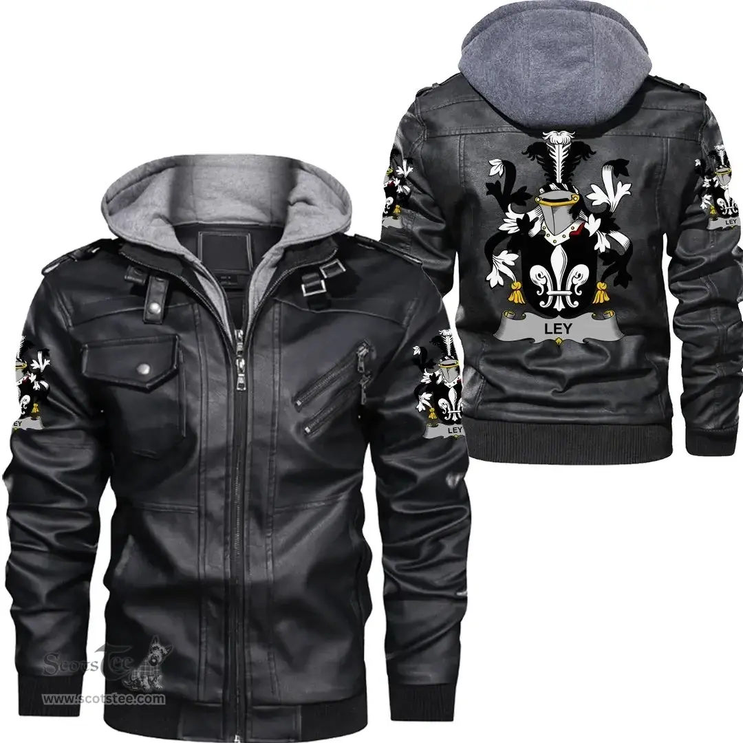 Irish Ley Coat of Arms Family Crest Ireland Leather Jacket Irish Jackets