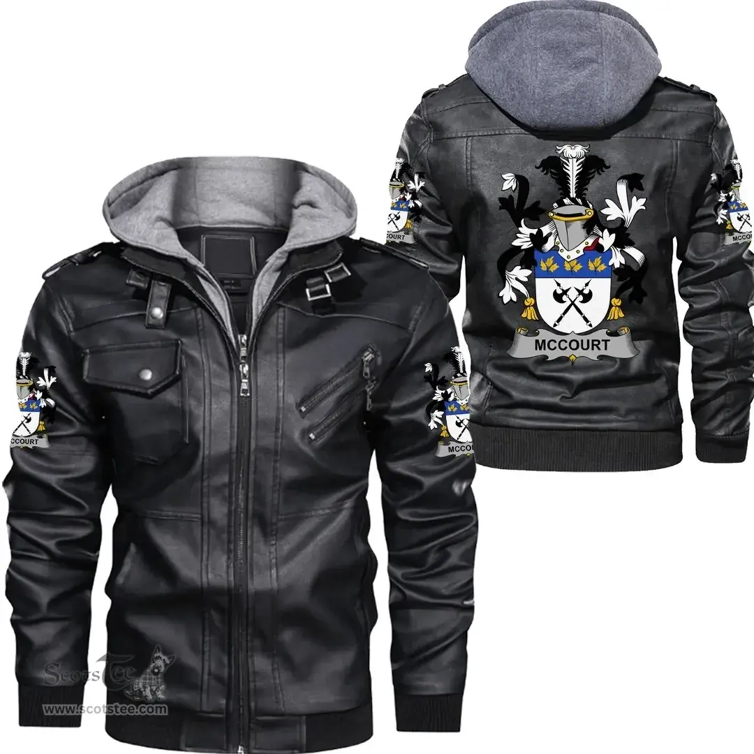 Irish McCourt Coat of Arms Family Crest Ireland Leather Jacket Irish Jackets