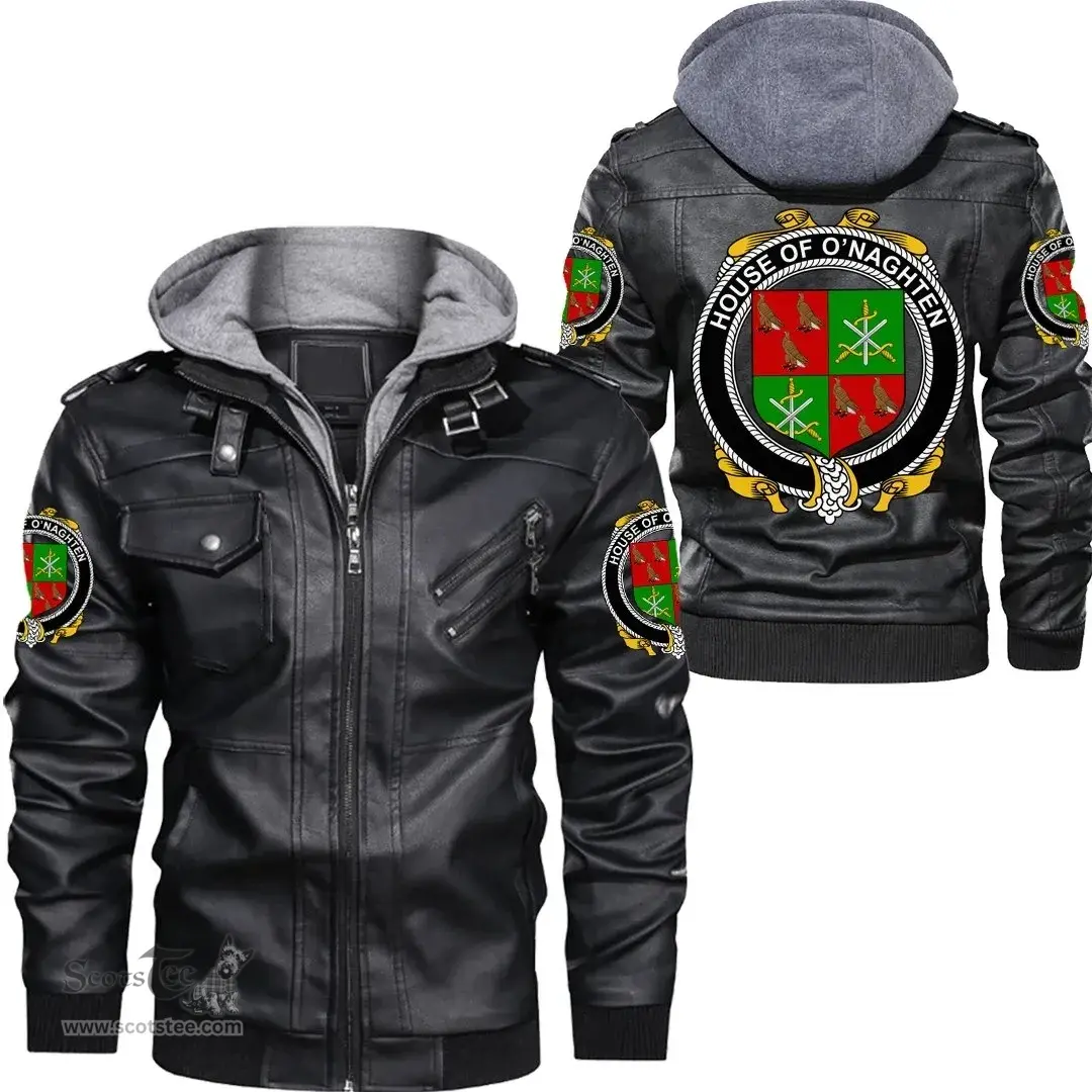 Irish House of O'NAGHTEN Coat of Arms Family Crest Ireland Leather Jacket Irish Jackets