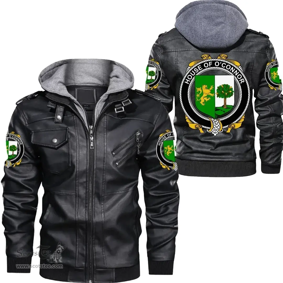 Irish House of O'CONNOR (Sligo) Coat of Arms Family Crest Ireland Leather Jacket Irish Jackets