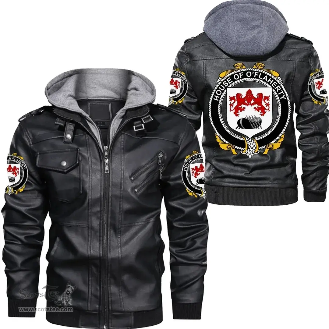 Irish House of O'FLAHERTY Coat of Arms Family Crest Ireland Leather Jacket Irish Jackets