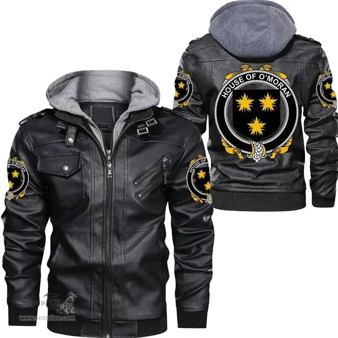 Irish House of O'MORAN Coat of Arms Family Crest Ireland Leather Jacket Irish Jackets