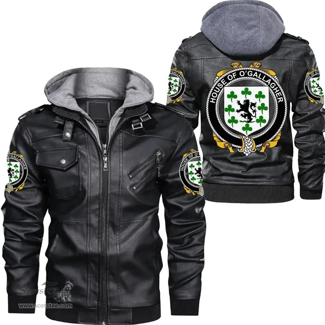 Irish House of O'GALLAGHER Coat of Arms Family Crest Ireland Leather Jacket Irish Jackets