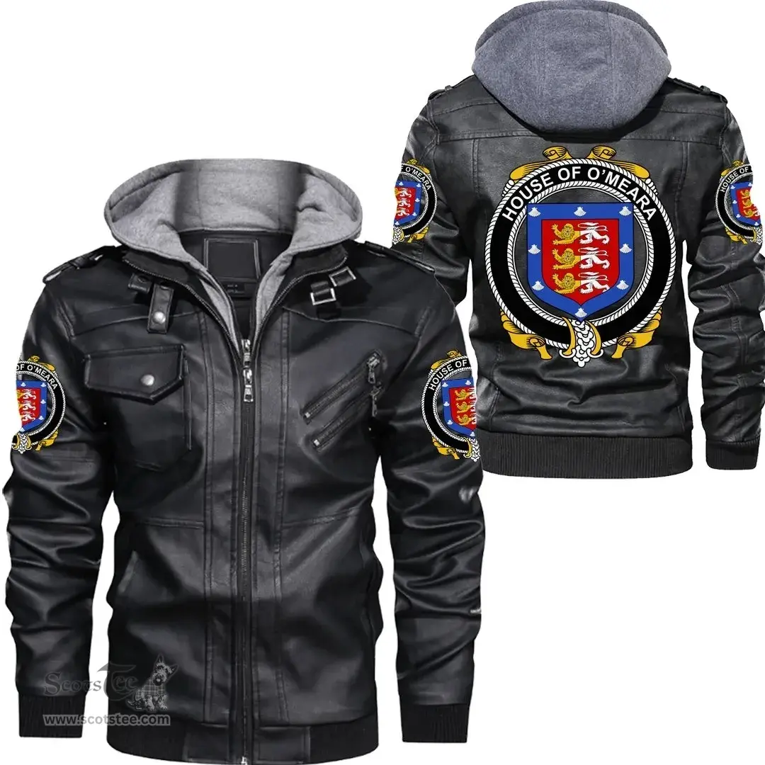 Irish House of O'MEARA Coat of Arms Family Crest Ireland Leather Jacket Irish Jackets