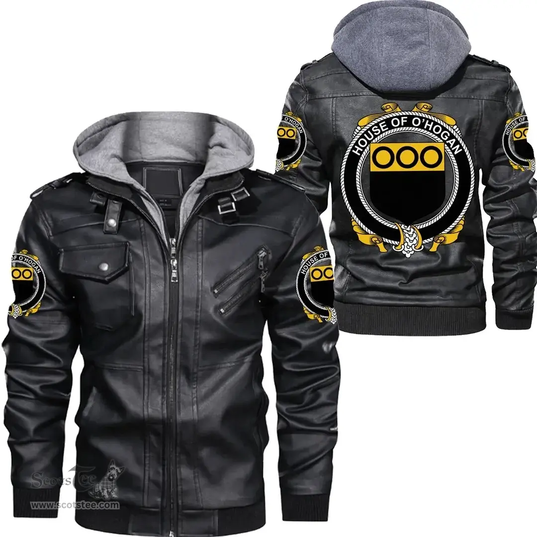 Irish House of O'HOGAN Coat of Arms Family Crest Ireland Leather Jacket Irish Jackets