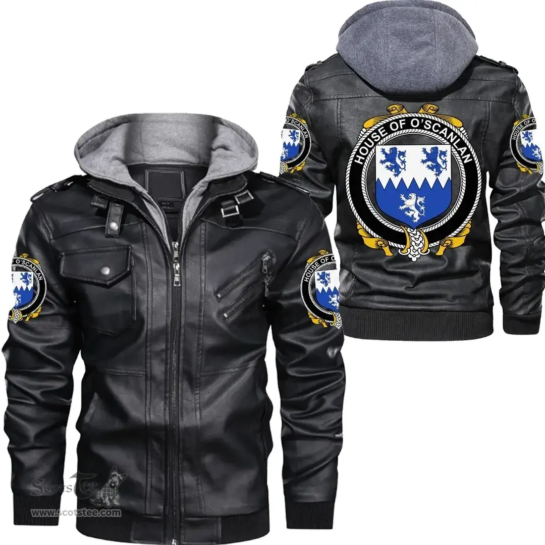 Irish House of O'SCANLAN (Munster) Coat of Arms Family Crest Ireland Leather Jacket Irish Jackets