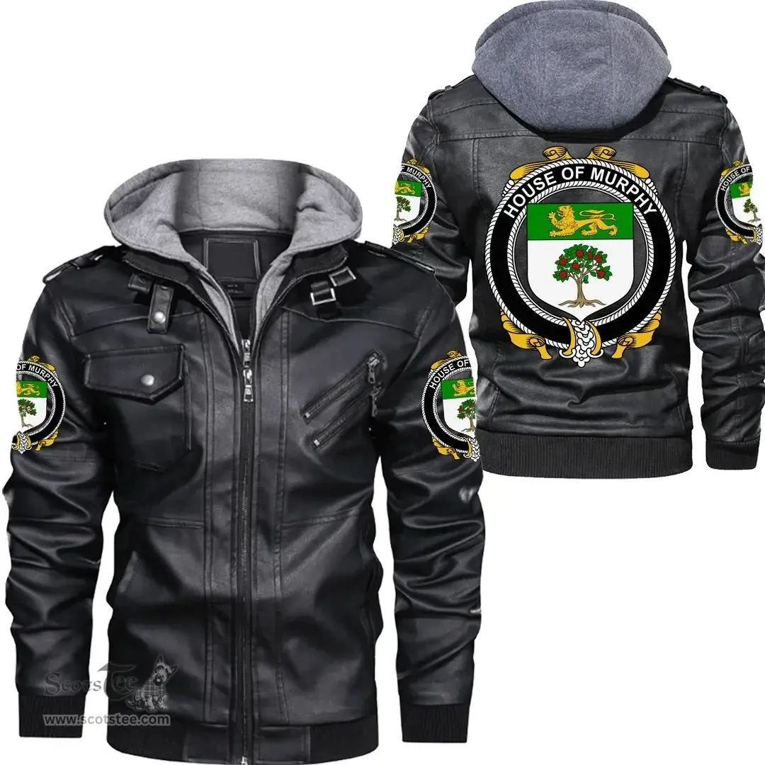 Irish House of MURPHY (O?Morchoe) Coat of Arms Family Crest Ireland Leather Jacket Irish Jackets