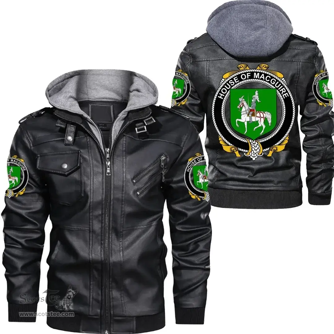 Irish House of MACGUIRE Coat of Arms Family Crest Ireland Leather Jacket Irish Jackets