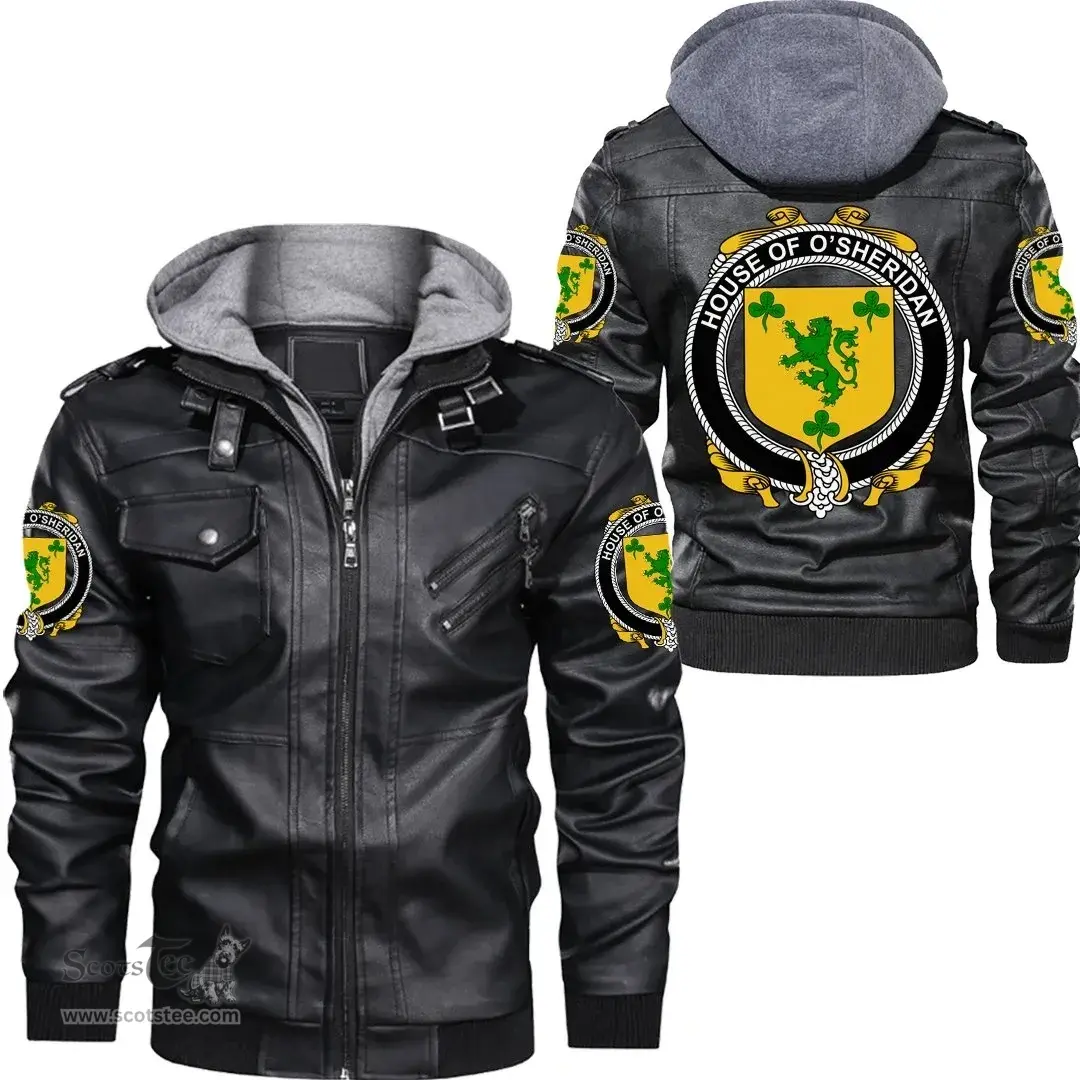 Irish House of O'SHERIDAN Coat of Arms Family Crest Ireland Leather Jacket Irish Jackets