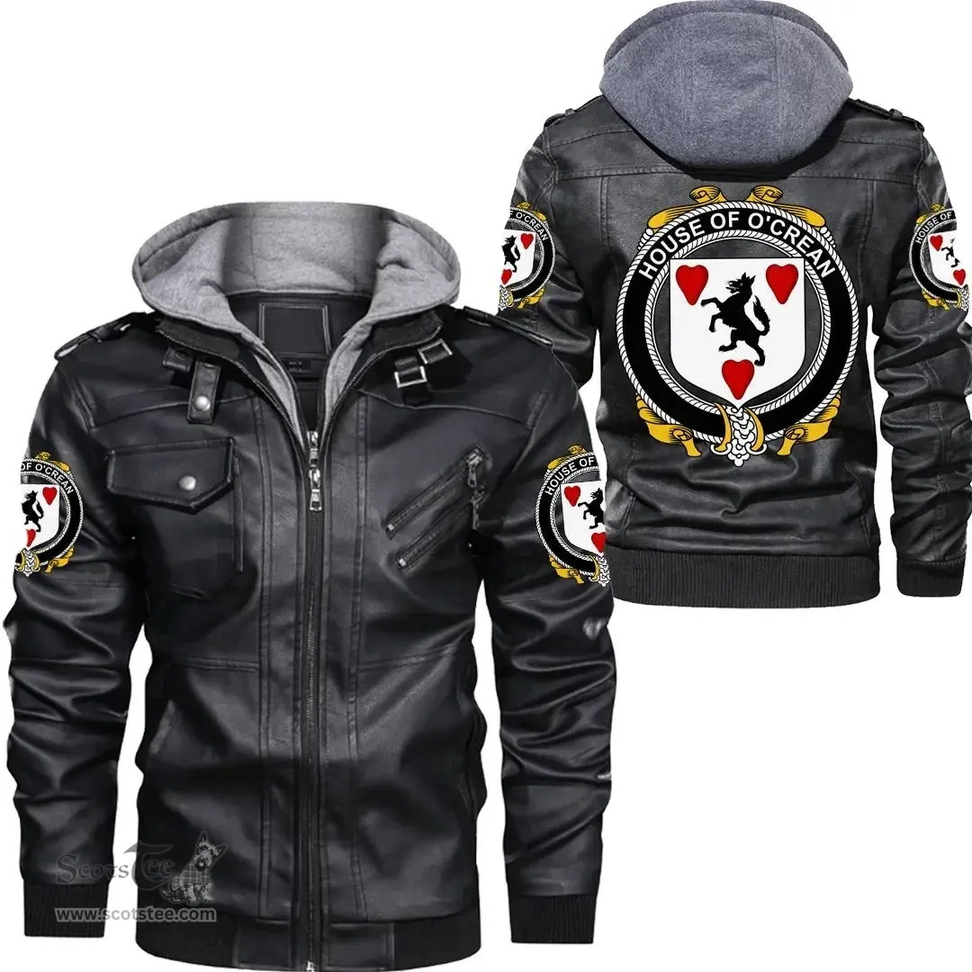 Irish House of O'CREAN Coat of Arms Family Crest Ireland Leather Jacket Irish Jackets