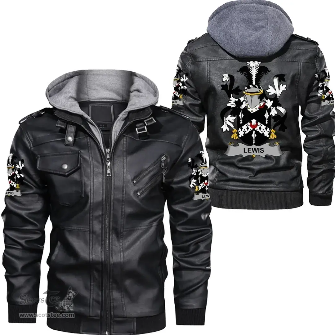 Irish Lewis Coat of Arms Family Crest Ireland Leather Jacket Irish Jackets