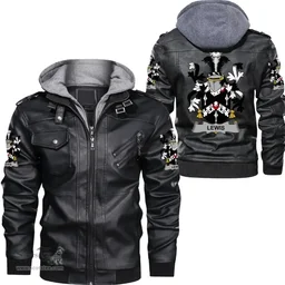 Irish Lewis Coat of Arms Family Crest Ireland Leather Jacket Irish Jackets