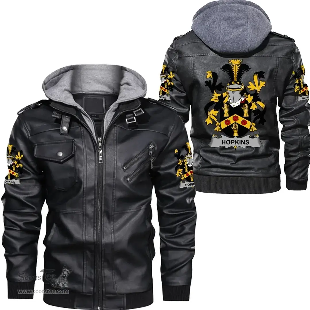 Irish Hopkins Coat of Arms Family Crest Ireland Leather Jacket Irish Jackets