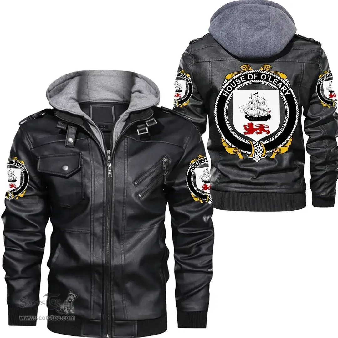 Irish House of O'LEARY Coat of Arms Family Crest Ireland Leather Jacket Irish Jackets