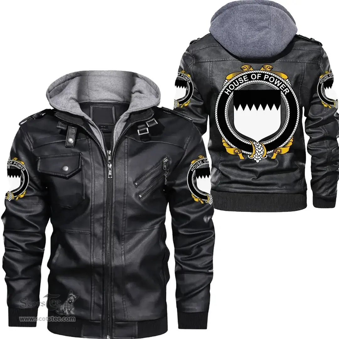 Irish House of POWER Coat of Arms Family Crest Ireland Leather Jacket Irish Jackets