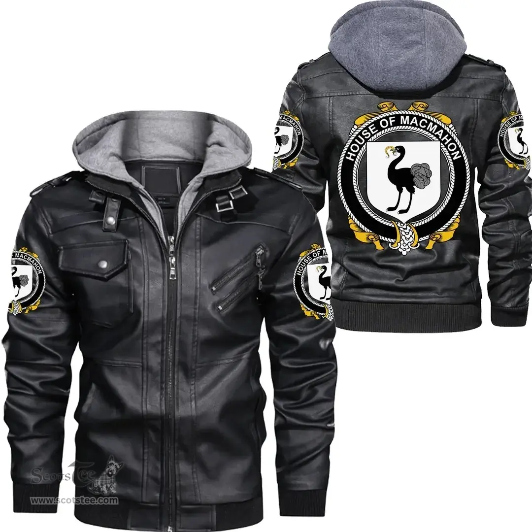 Irish House of MACMAHON (Oriel) Coat of Arms Family Crest Ireland Leather Jacket Irish Jackets