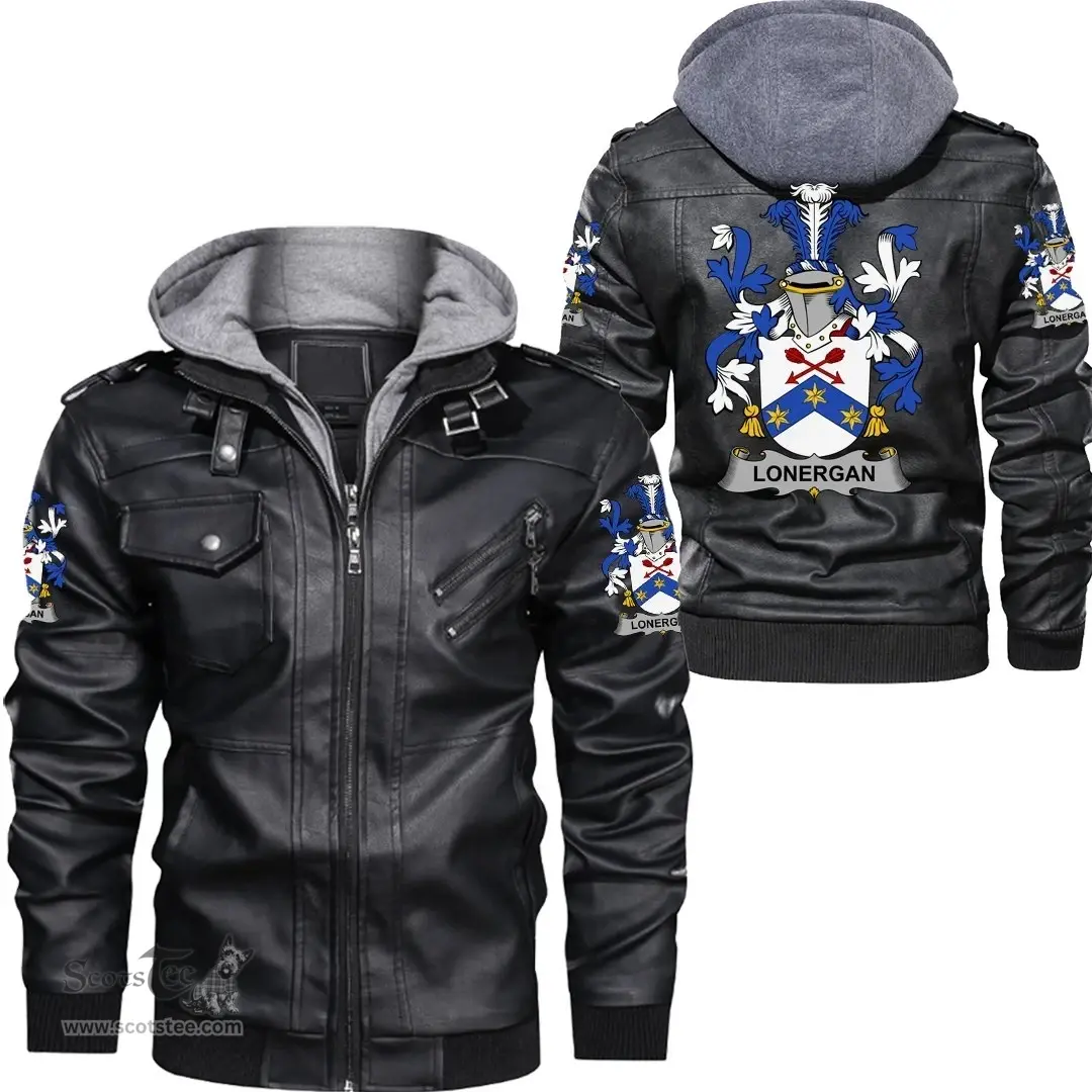 Irish Lonergan or O'Lonergan Coat of Arms Family Crest Ireland Leather Jacket Irish Jackets
