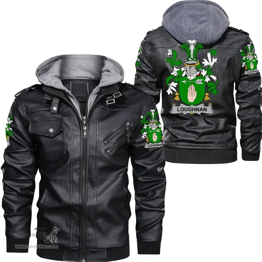 Irish Loughnan or O'Loughnan Coat of Arms Family Crest Ireland Leather Jacket Irish Jackets