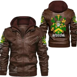 Irish McCurdy or Curdy Coat of Arms Family Crest Ireland Leather Jacket Irish Jackets