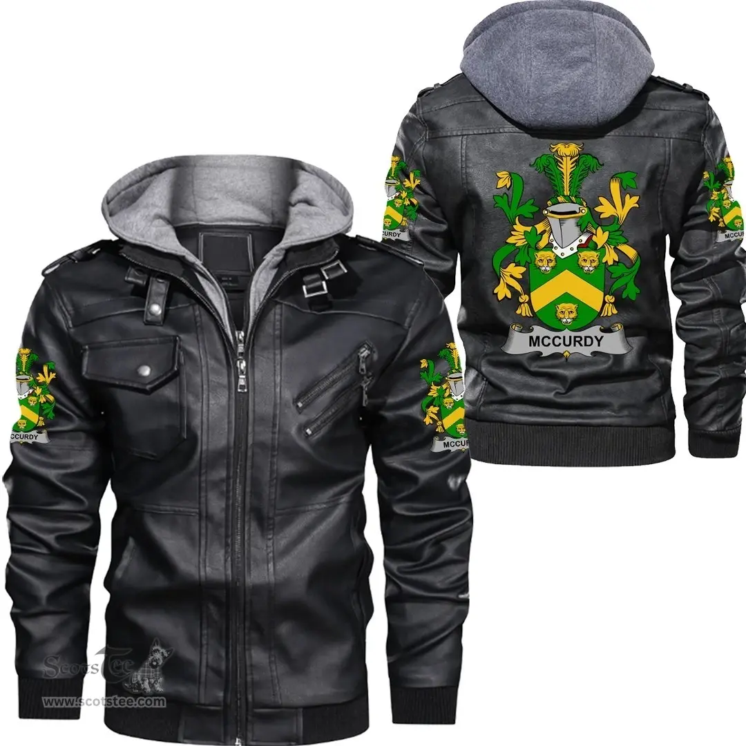 Irish McCurdy or Curdy Coat of Arms Family Crest Ireland Leather Jacket Irish Jackets