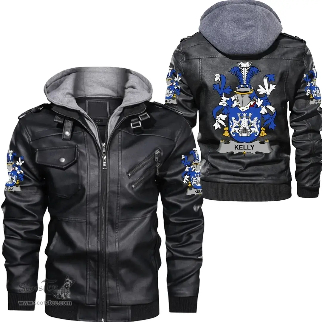 Irish Kelly or O'Kelly Coat of Arms Family Crest Ireland Leather Jacket Irish Jackets