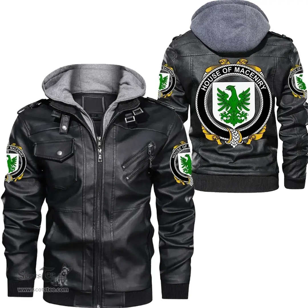 Irish House of MACENIRY Coat of Arms Family Crest Ireland Leather Jacket Irish Jackets