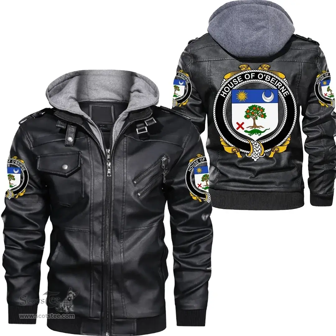 Irish House of O'BEIRNE Coat of Arms Family Crest Ireland Leather Jacket Irish Jackets