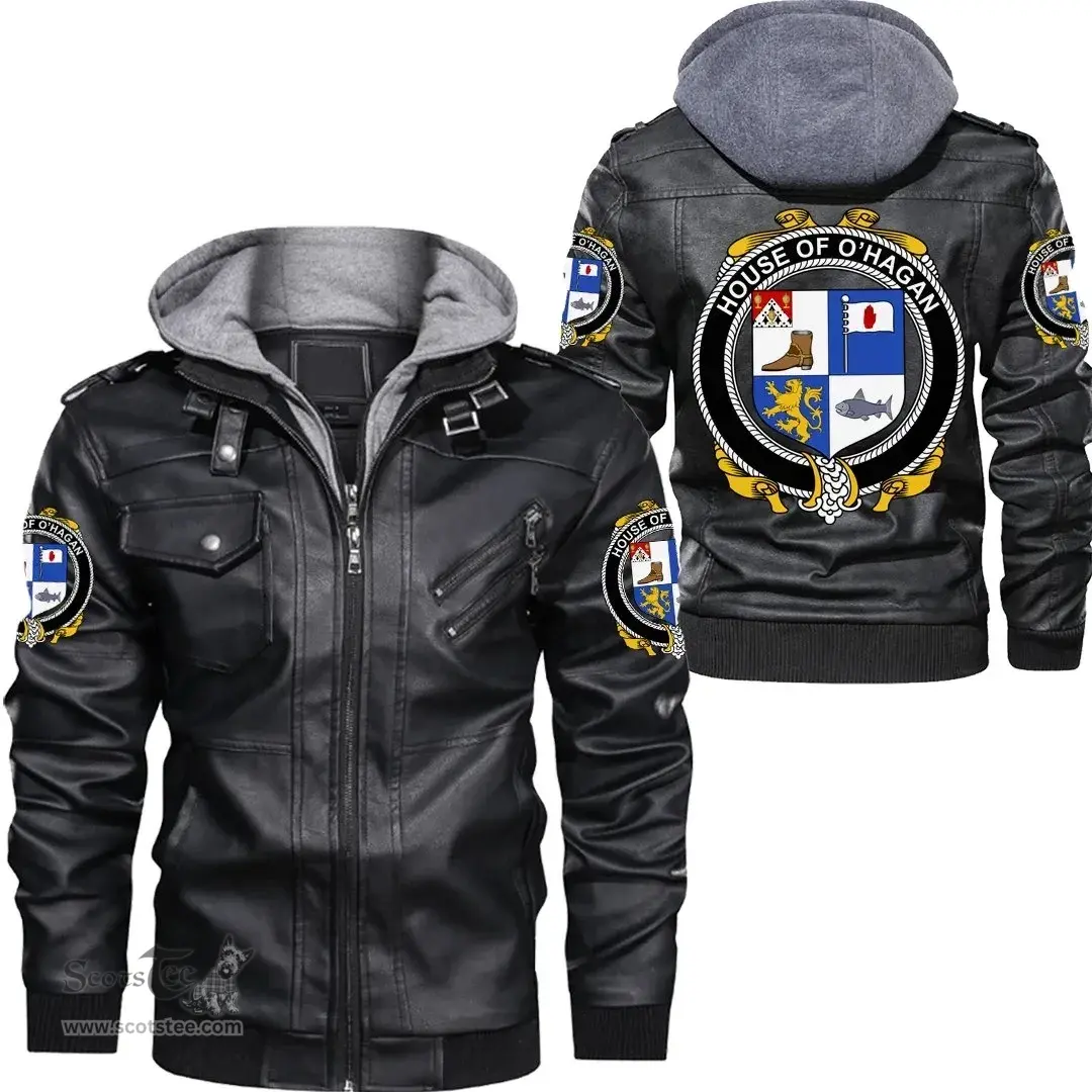 Irish House of O'HAGAN Coat of Arms Family Crest Ireland Leather Jacket Irish Jackets