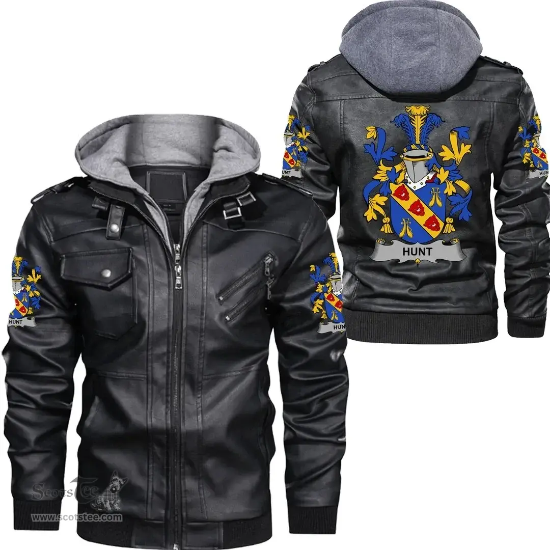 Irish Hunt Coat of Arms Family Crest Ireland Leather Jacket Irish Jackets