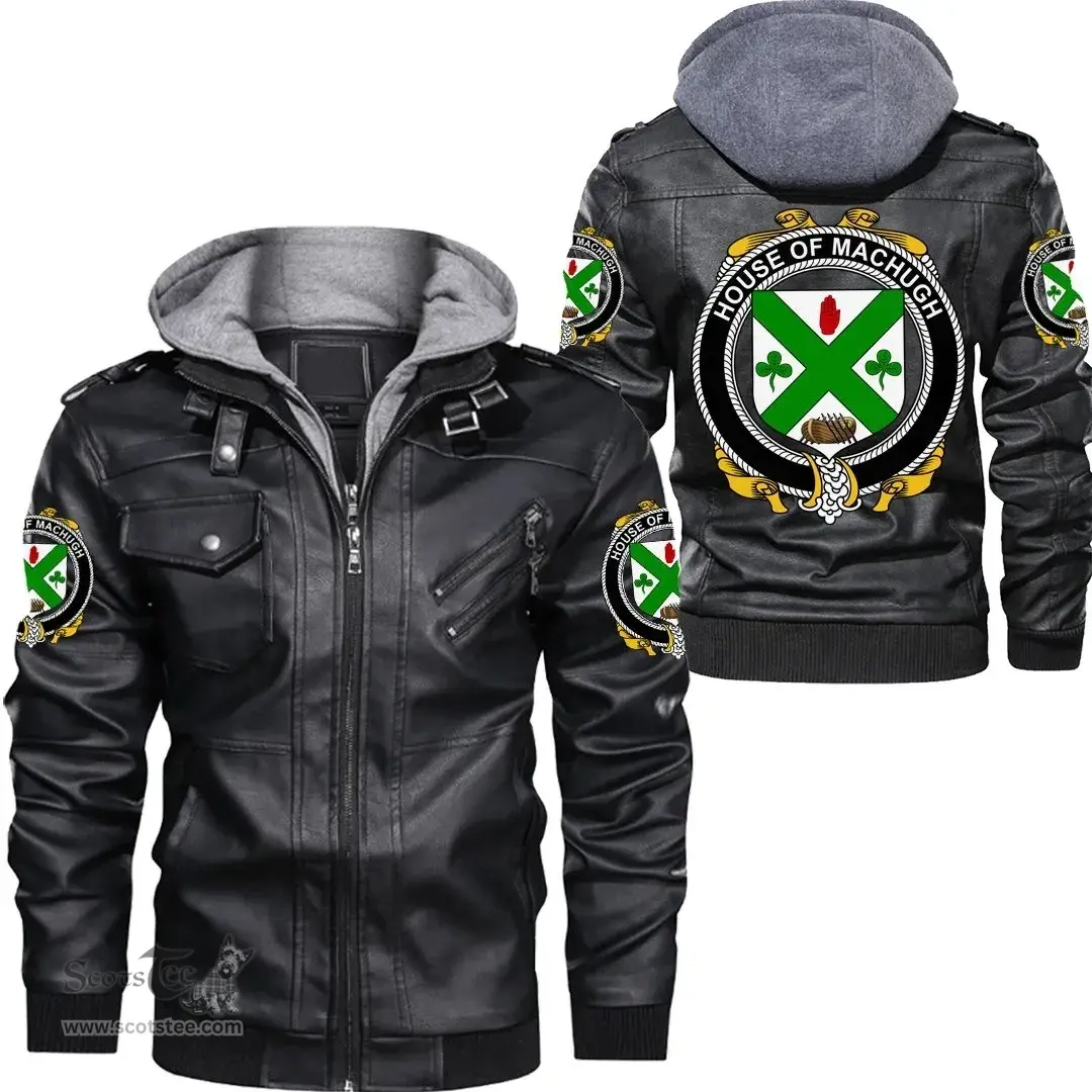 Irish House of MACHUGH Coat of Arms Family Crest Ireland Leather Jacket Irish Jackets