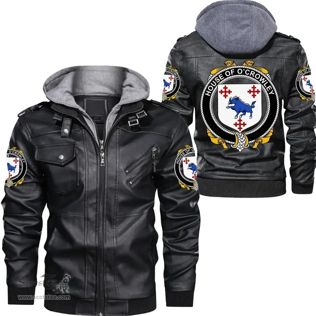 Irish House of O'CROWLEY Coat of Arms Family Crest Ireland Leather Jacket Irish Jackets