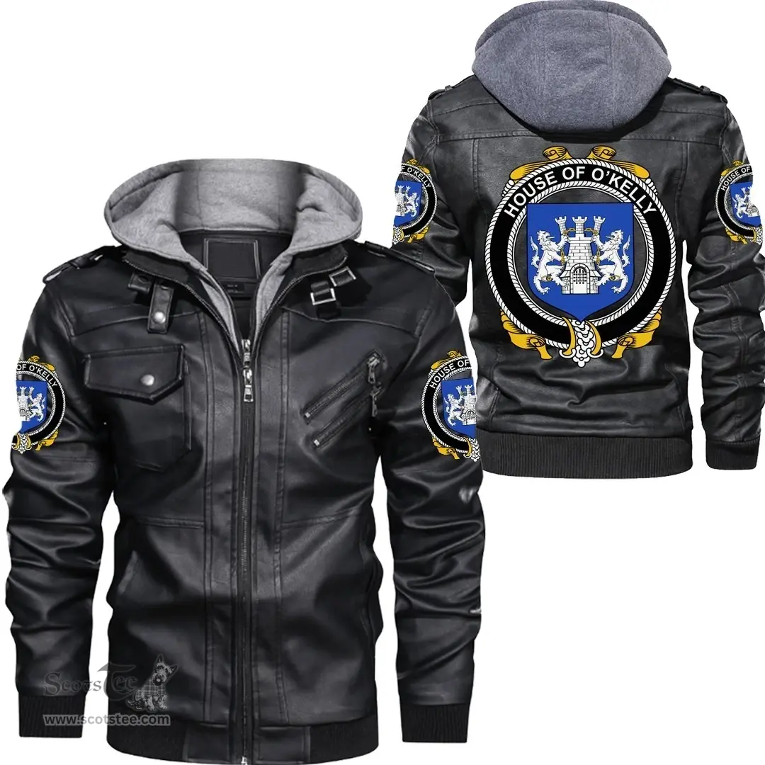 Irish House of O'KELLY Coat of Arms Family Crest Ireland Leather Jacket Irish Jackets
