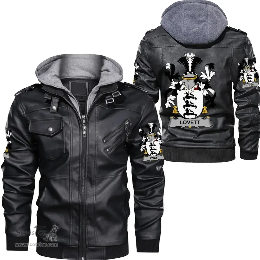Irish Lovett Coat of Arms Family Crest Ireland Leather Jacket Irish Jackets