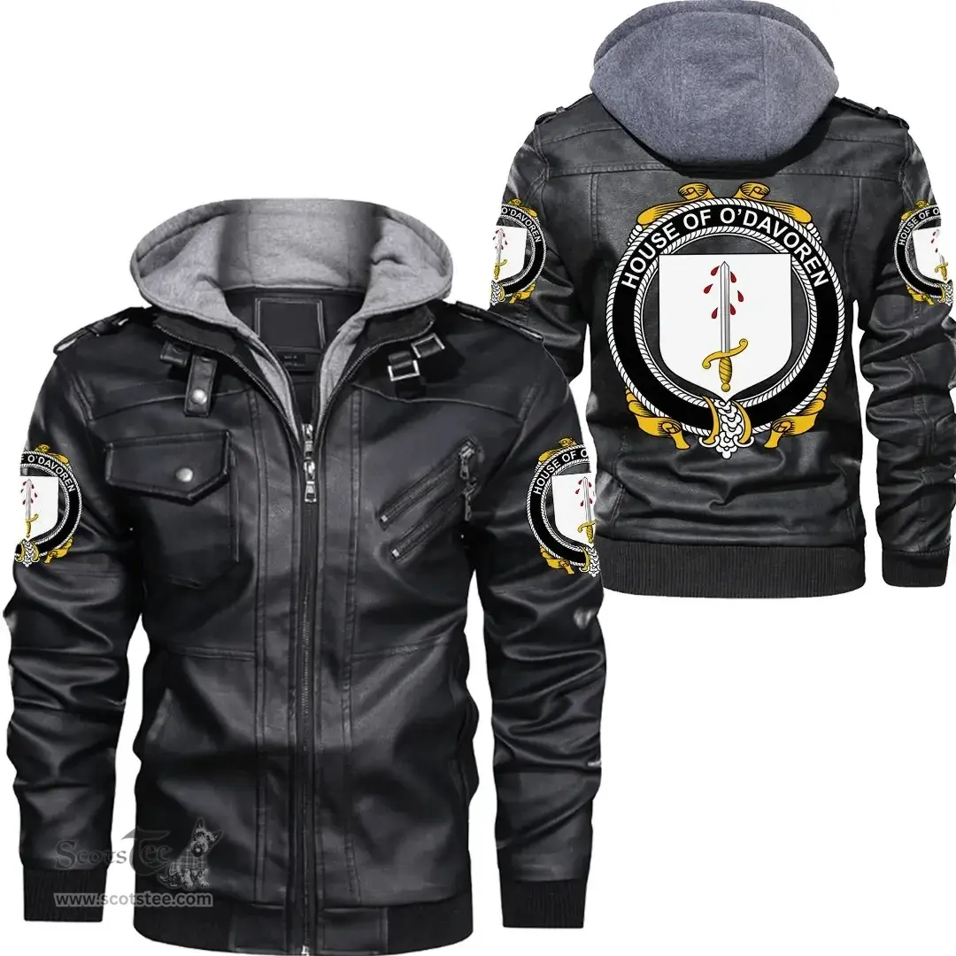 Irish House of O'DAVOREN Coat of Arms Family Crest Ireland Leather Jacket Irish Jackets