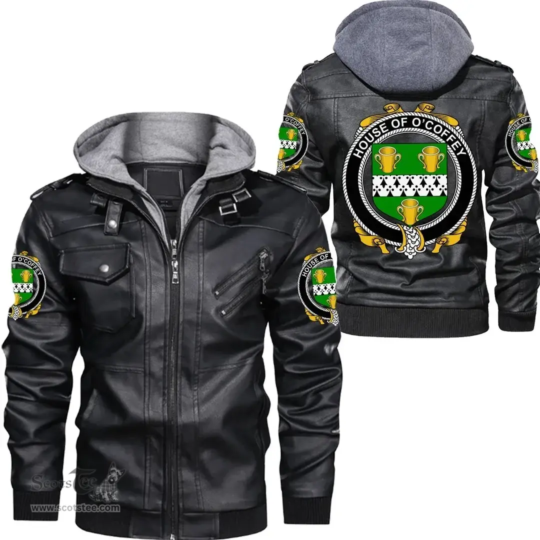 Irish House of O'COFFEY Coat of Arms Family Crest Ireland Leather Jacket Irish Jackets