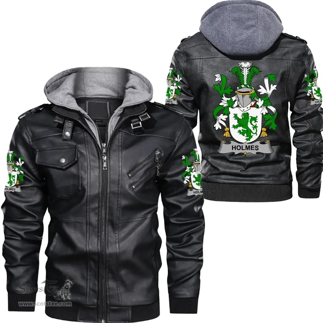 Irish Holmes Coat of Arms Family Crest Ireland Leather Jacket Irish Jackets