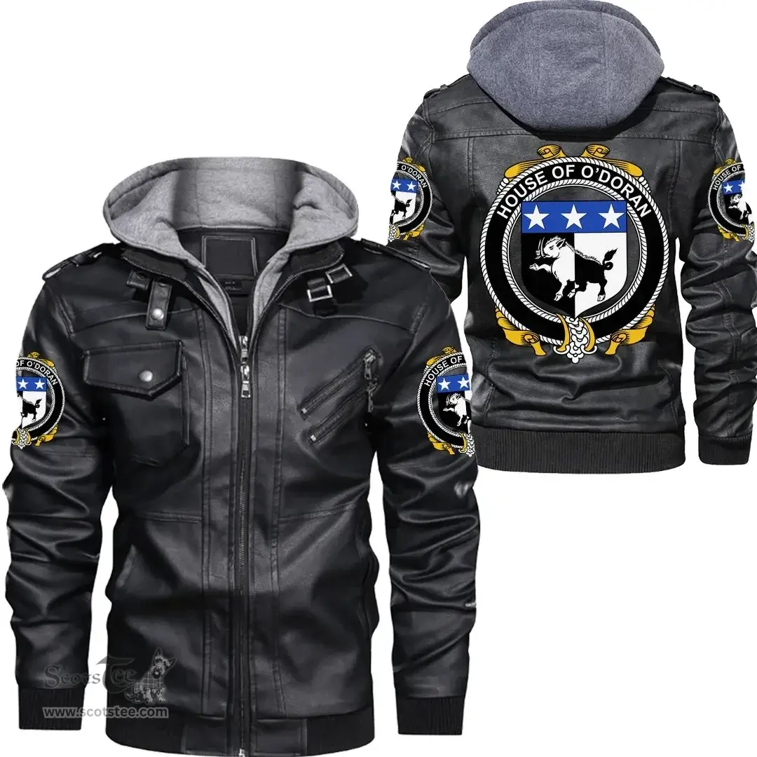 Irish House of O'DORAN Coat of Arms Family Crest Ireland Leather Jacket Irish Jackets