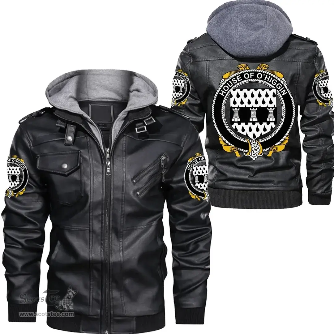 Irish House of O'HIGGIN Coat of Arms Family Crest Ireland Leather Jacket Irish Jackets