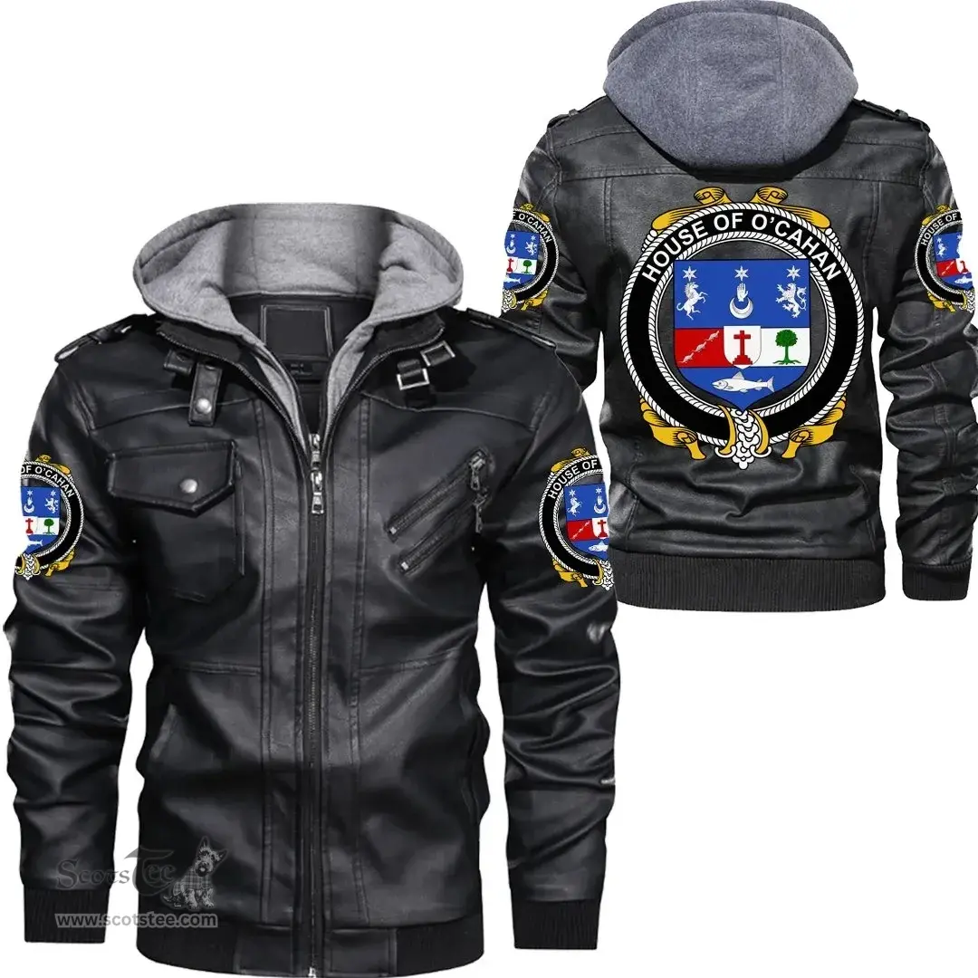 Irish House of O'CAHAN (KEANE) Coat of Arms Family Crest Ireland Leather Jacket Irish Jackets