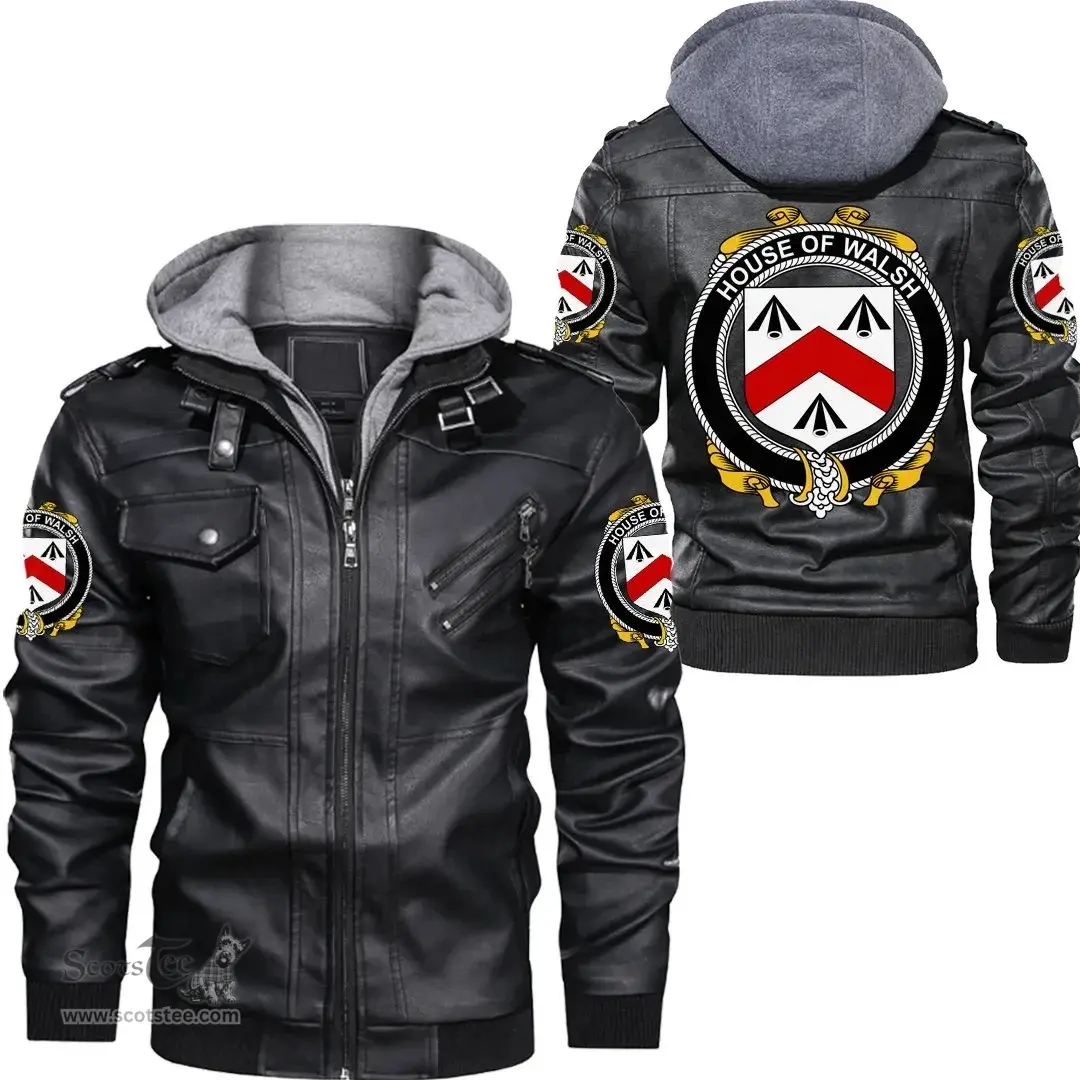 Irish House of WALSH Coat of Arms Family Crest Ireland Leather Jacket Irish Jackets