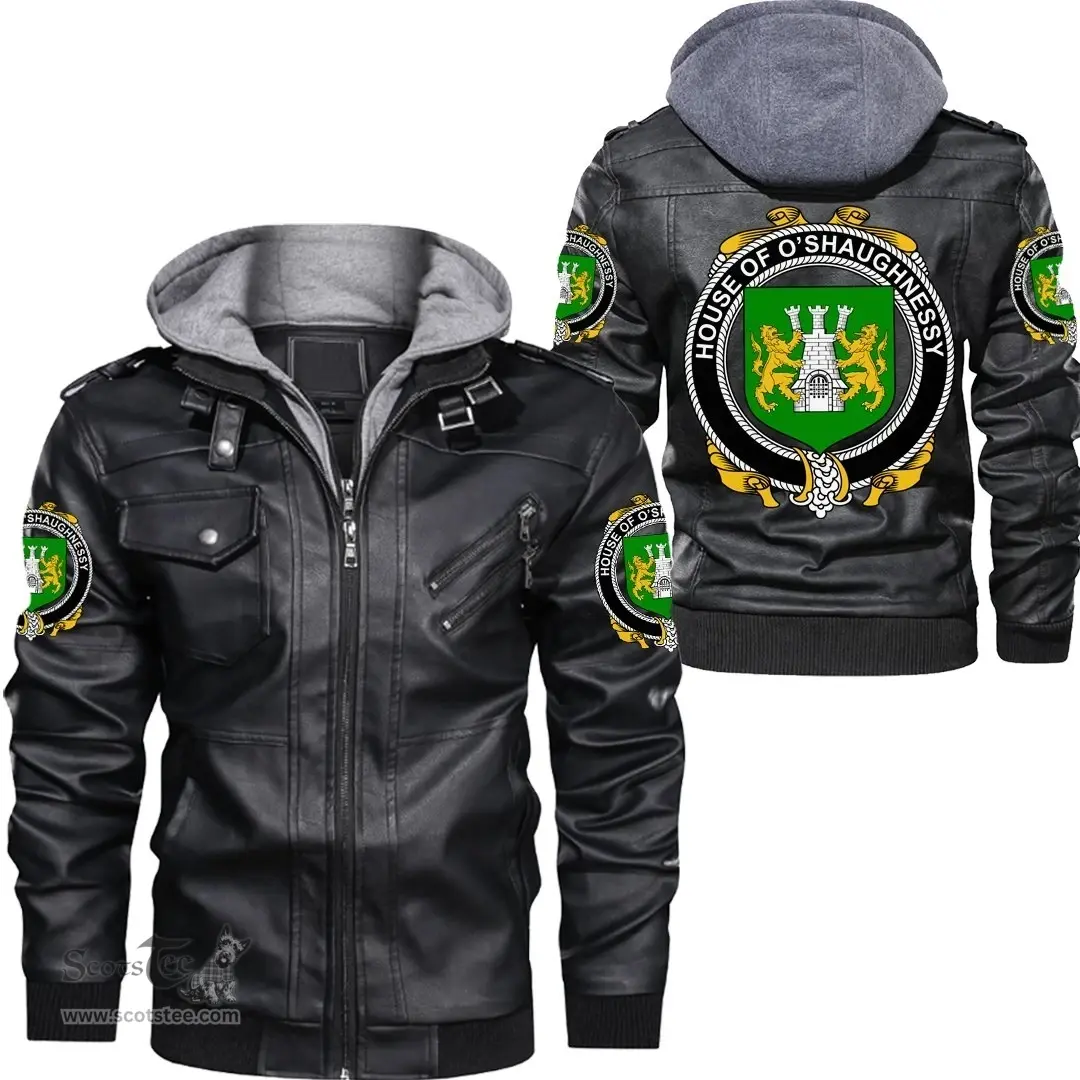 Irish House of O'SHAUGNESSY Coat of Arms Family Crest Ireland Leather Jacket Irish Jackets