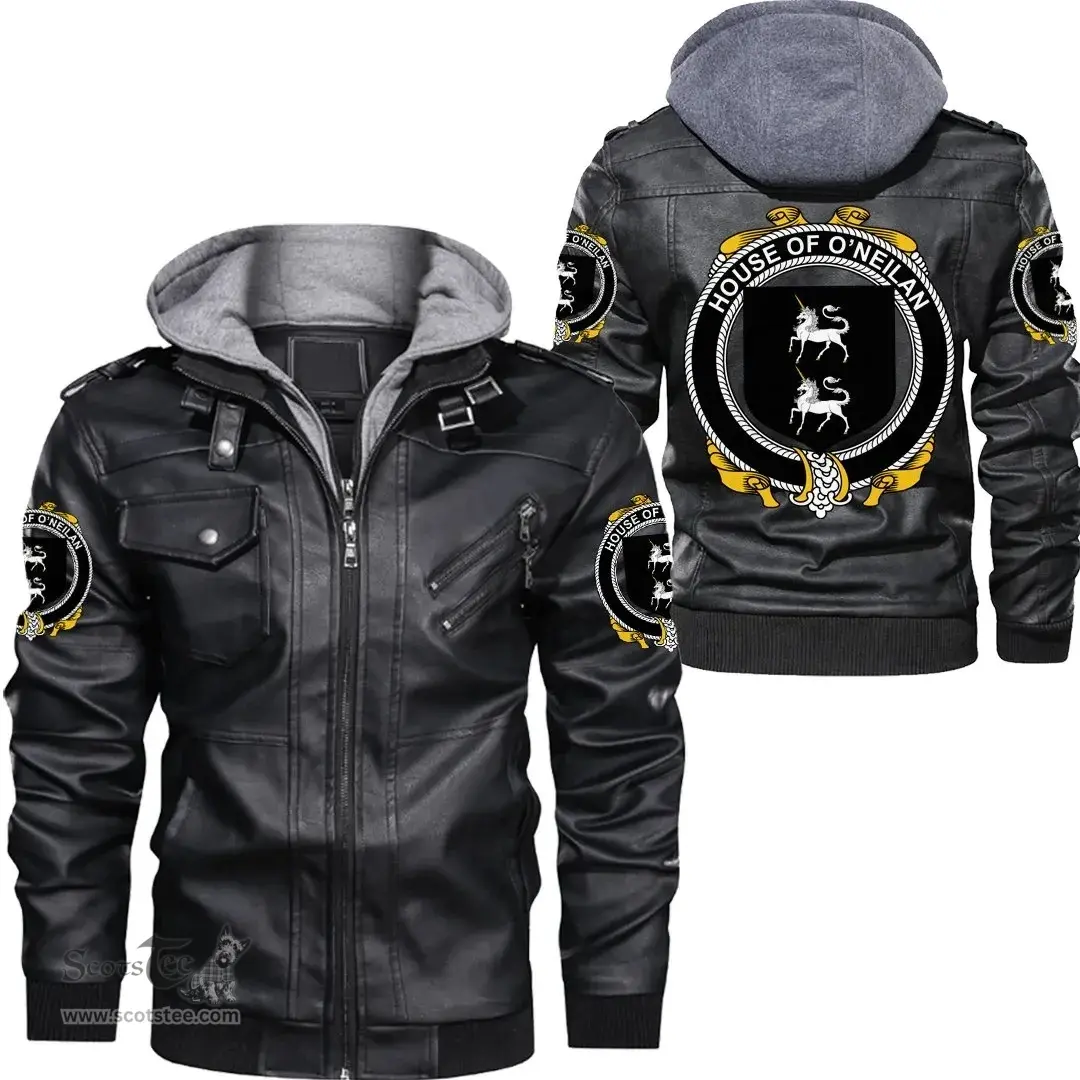 Irish House of O'NEILAN Coat of Arms Family Crest Ireland Leather Jacket Irish Jackets