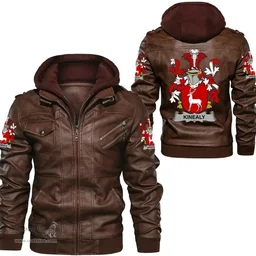 Irish Kinealy or O'Kinnally Coat of Arms Family Crest Ireland Leather Jacket Irish Jackets