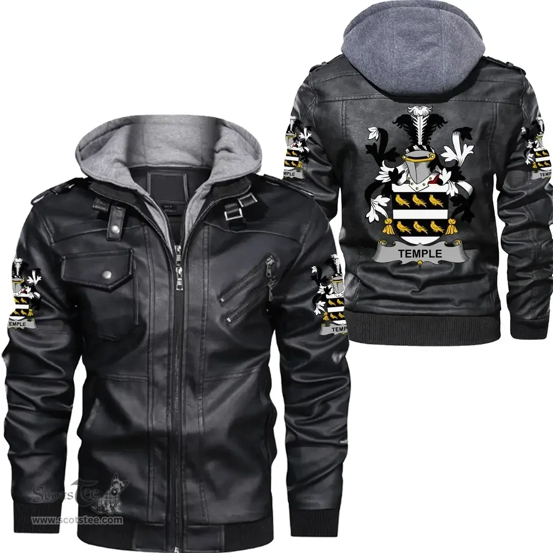 Irish Temple Coat of Arms Family Crest Ireland Leather Jacket Irish Jackets