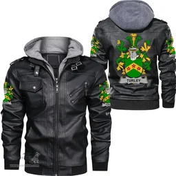 Irish Turley Coat of Arms Family Crest Ireland Leather Jacket Irish Jackets